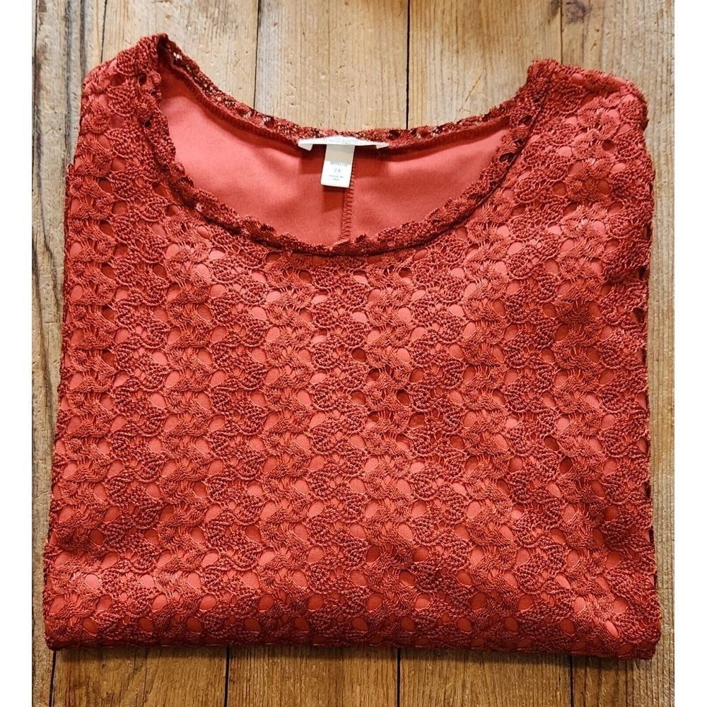 Dressbarn Womens 2X Rust Shirt Lacey‎ sleeve